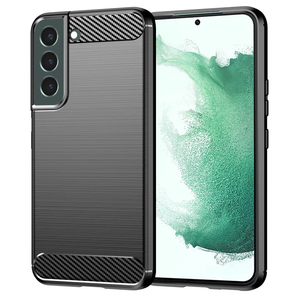 Husa pentru Samsung Galaxy S22 Plus 5G, SKYDDAR INNOVATION, Carbon Silicone, din Silicon Slim, cu textura Fibra Carbon, set cu sticker, Negru