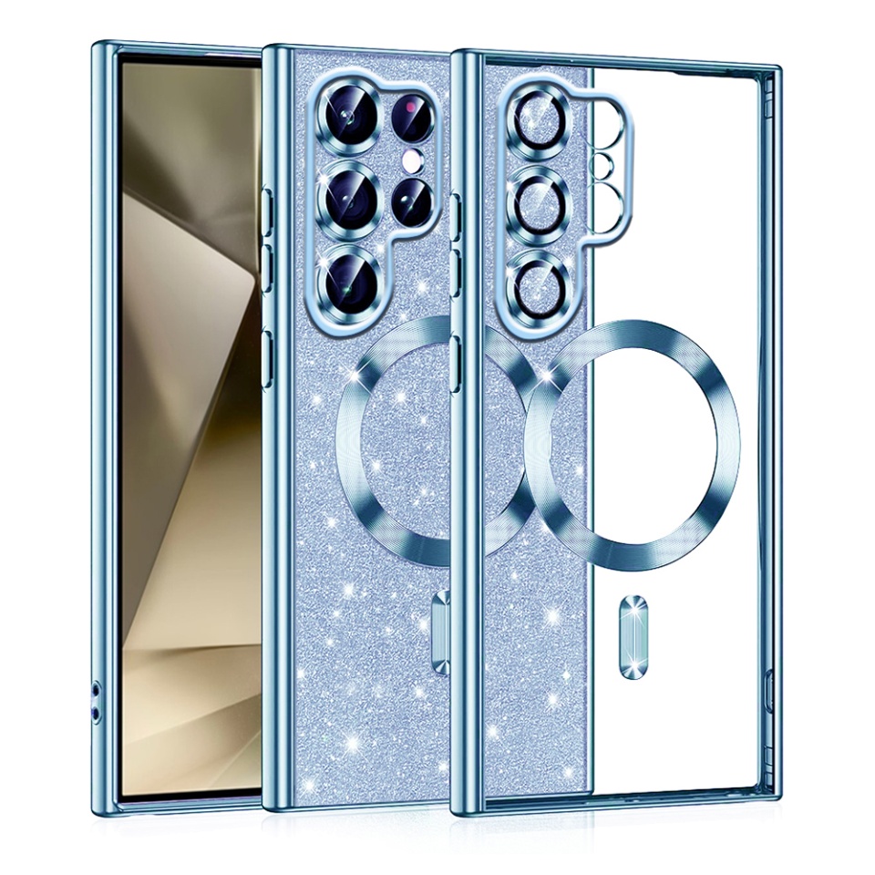 Husa pentru Samsung Galaxy S22 Ultra 5G Design Antisoc, Fundal Detasabil 2-in-1, Protectie Superioara, Margini Ridicate, SKDR Glitter - Bleu