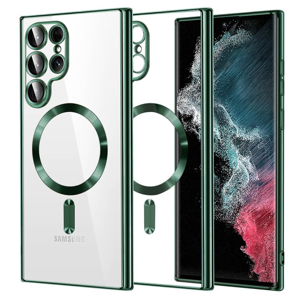 Husa pentru Samsung Galaxy S22 Ultra 5G, SKYDDAR INNOVATION, Luxury Shield Magsafe, Protectie Antisoc, set cu sticker, Verde inchis