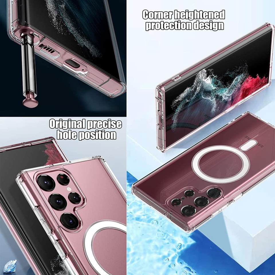 Husa pentru Samsung Galaxy S22 Ultra 5G, SKYDDAR INNOVATION, Shockproof MagSafe, Transparenta, set cu sticker - 3 | YEO