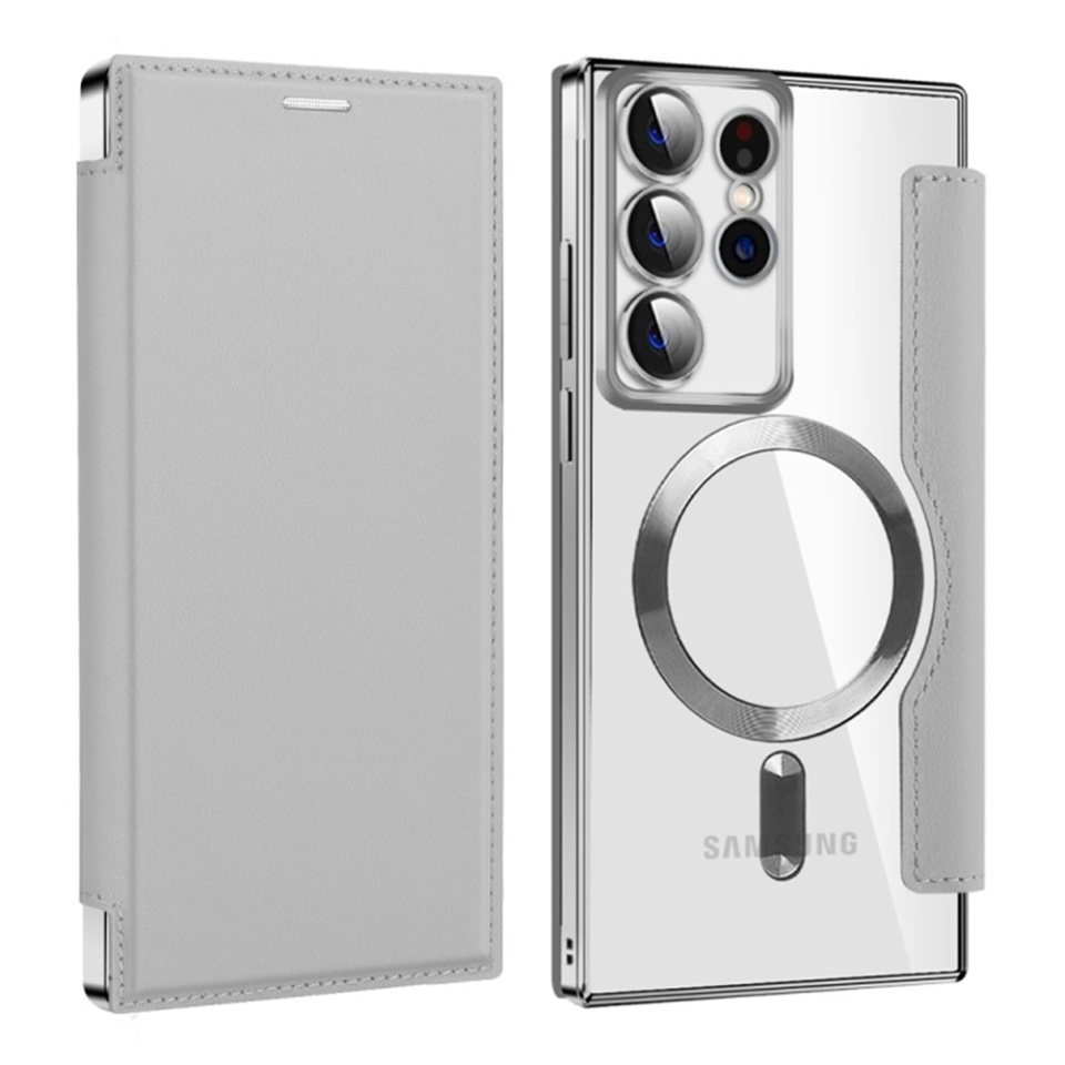 Husa pentru Samsung Galaxy S22 Ultra 5G tip carte, SKYDDAR INOVATION, SmartMag Book, Magsafe, RFiD, Suport Carduri, set cu sticker, Gri - 1 | YEO