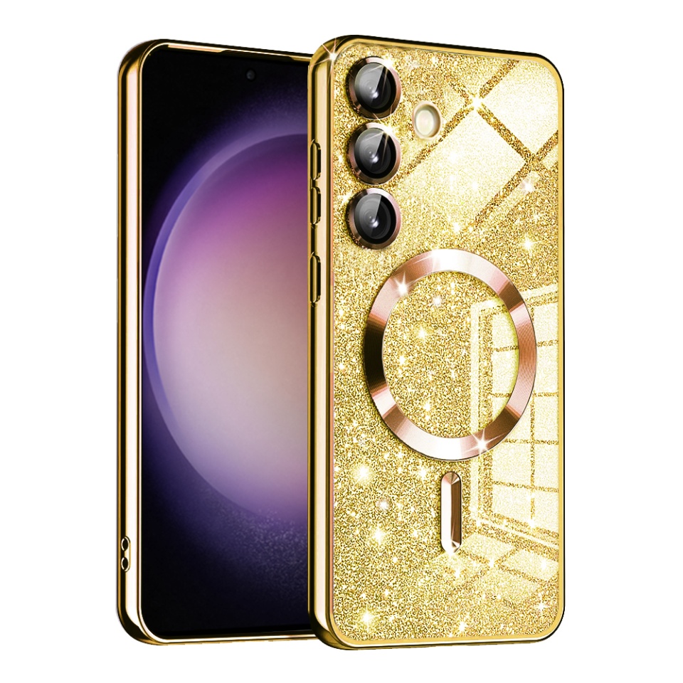 Husa pentru Samsung Galaxy S23 FE Design Antisoc, Fundal Detasabil 2-in-1, Protectie Superioara, Margini Ridicate, SKDR Glitter - Auriu