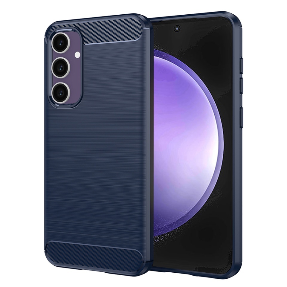 Husa pentru Samsung Galaxy S23 FE, SKYDDAR INNOVATION, Carbon Silicone, din Silicon Slim, cu textura Fibra Carbon, set cu sticker, Albastru