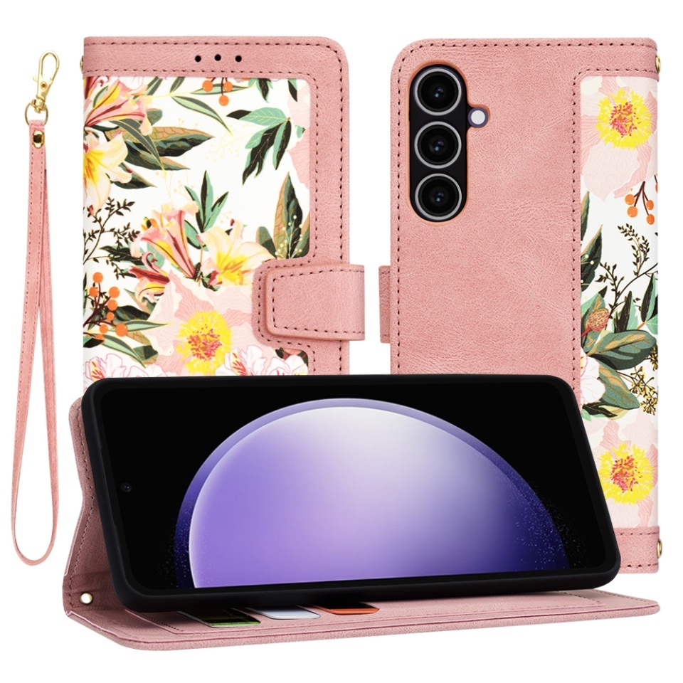 Husa pentru Samsung Galaxy S23 FE, SKYDDAR INNOVATION, Flipcraft din Piele Ecologică, Stand Integrat, Buzunare pentru Carduri, set cu sticker, Roz
