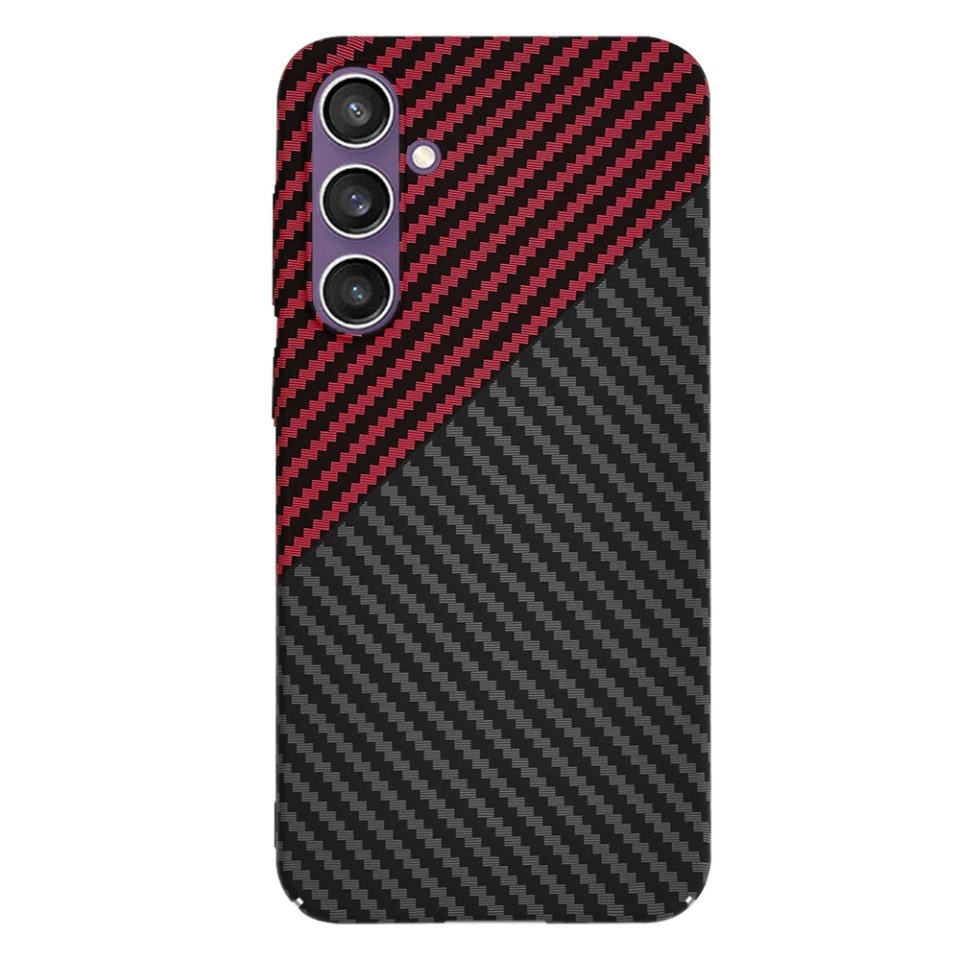 Husa pentru Samsung Galaxy S23 FE, SKYDDAR INNOVATION, textura carbon, Carbonite FiberShell, set cu sticker, Rosu inchis, - 2 | YEO