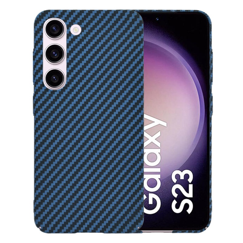 Husa pentru Samsung Galaxy S23, Finisaj Premium cu Textura de Carbon, Design Elegant, SKDR CarbonFlex - Cyan
