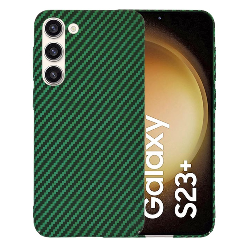 Husa pentru Samsung Galaxy S23 Plus, SKYDDAR INNOVATION, textura carbon, Carbonite FiberShell, set cu sticker, Verde,