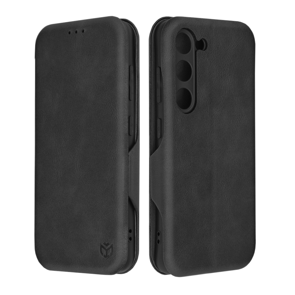 Husa pentru Samsung Galaxy S23, SKYDDAR INNOVATION, Safe Wallet tip carte din Piele Ecologica, Suport Carduri, Inchidere Magnetica, Negru, set cu sticker