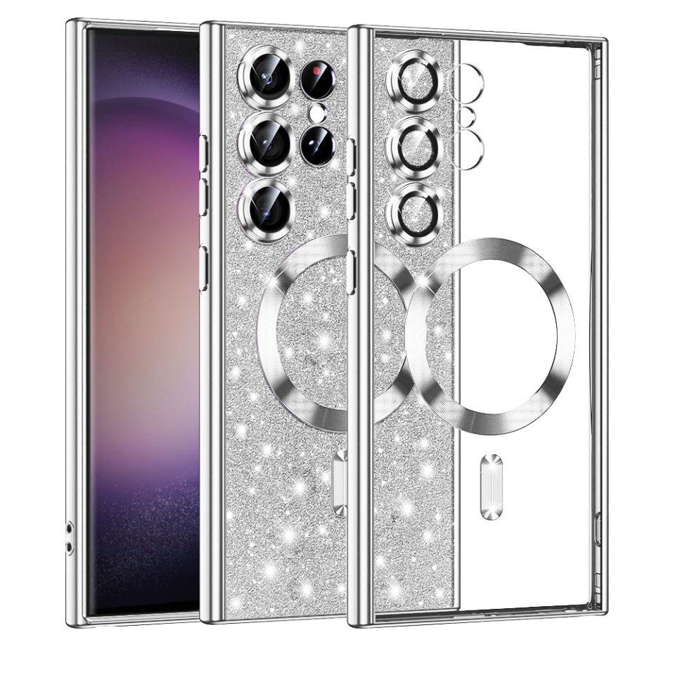 Husa pentru Samsung Galaxy S23 Ultra Design Antisoc, Fundal Detasabil 2-in-1, Protectie Superioara, Margini Ridicate, SKDR Glitter - Argintiu