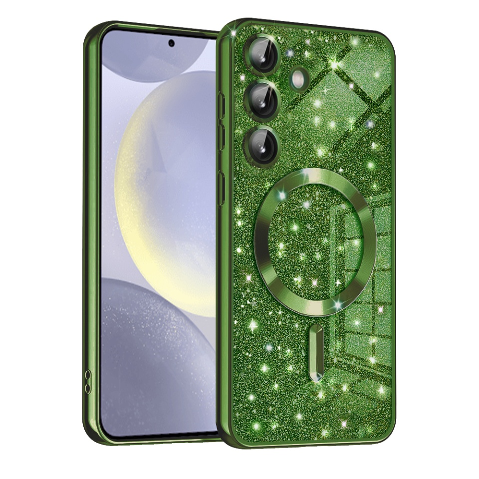 Husa pentru Samsung Galaxy S24 Design Antisoc, Fundal Detasabil 2-in-1, Protectie Superioara, Margini Ridicate, SKDR Glitter - Verde