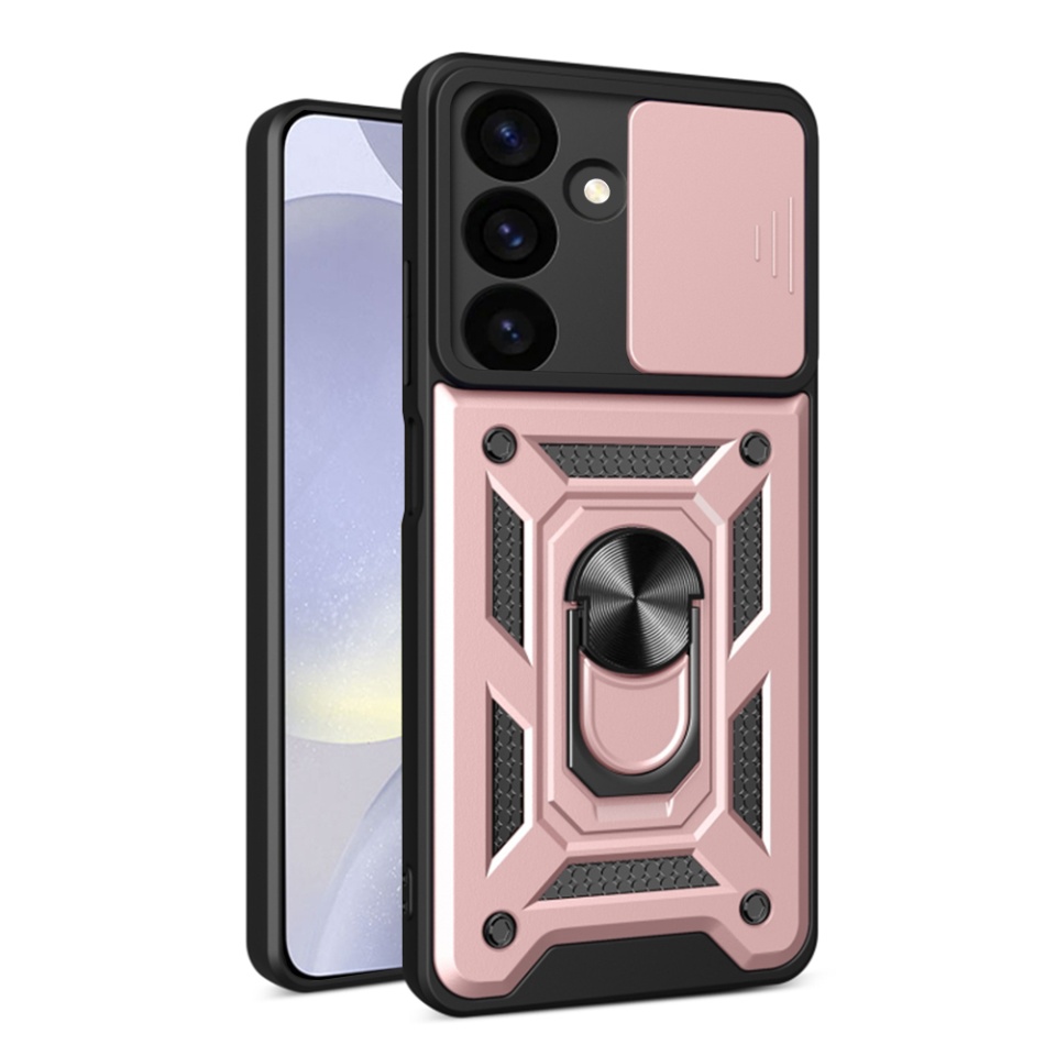 Husa pentru Samsung Galaxy S24 FE cu inel magnetic si protectie camera Skyddar CamShield - Roz