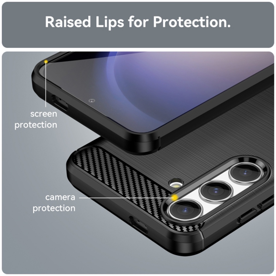 Husa pentru Samsung Galaxy S24 FE din Silicon Premium, Slim, cu textura Fibra Carbon - Albastru - 1 | YEO