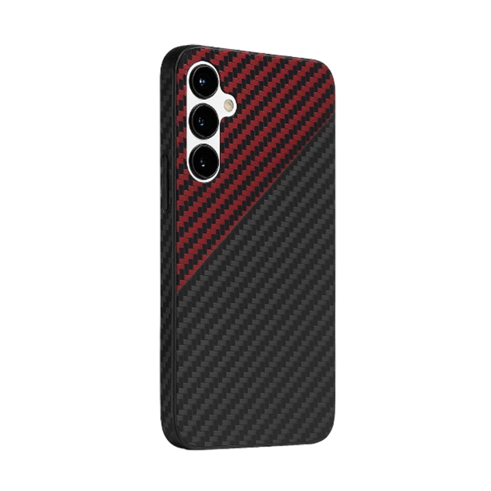 Husa pentru Samsung Galaxy S24 Plus, SKYDDAR INNOVATION, Carbonite FiberShell, Rosu inchis, set cu sticker