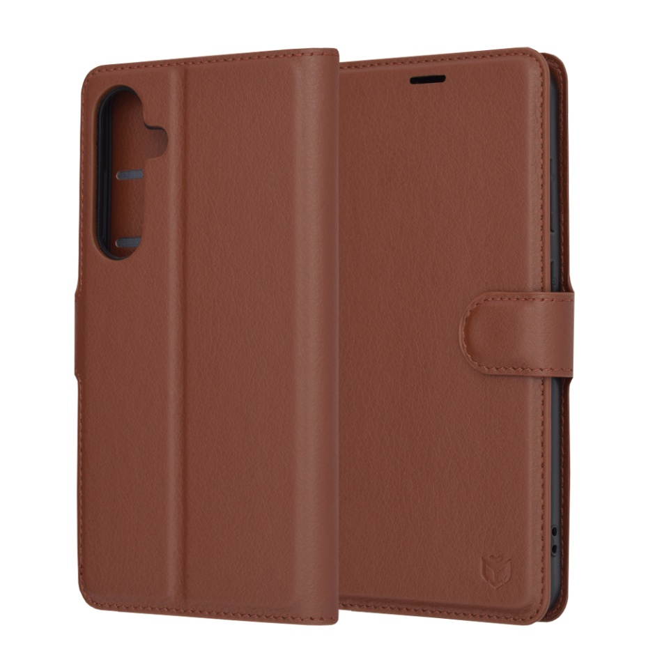 Husa pentru Samsung Galaxy S24 Plus tip Carte, cu Portofel Interior, Finisaje Premium, SKYDDAR Leather Wallet - Maro