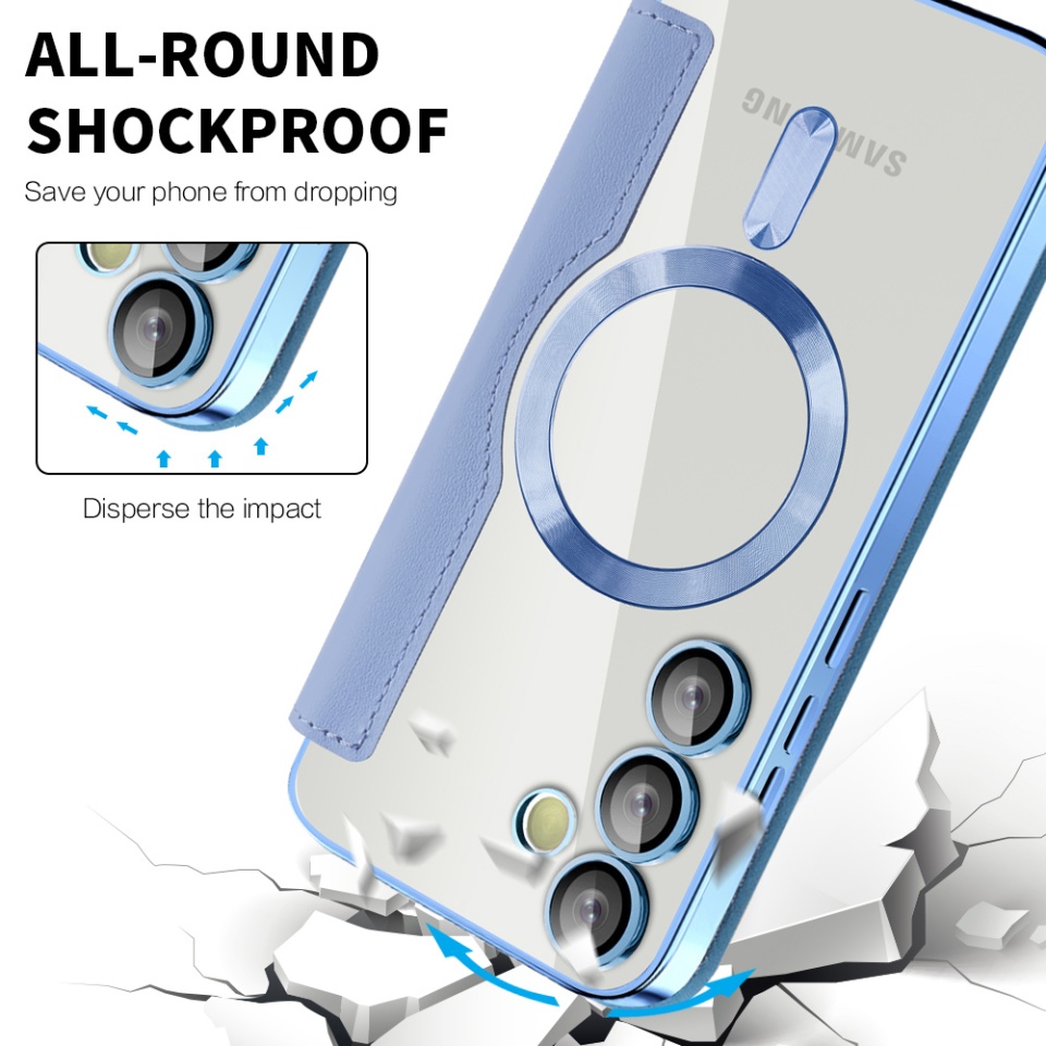 Husa pentru Samsung Galaxy S24 tip carte, SKYDDAR INOVATION, SmartMag Book, Magsafe, RFiD, Suport Carduri, set cu sticker, Bleu - 3 | YEO