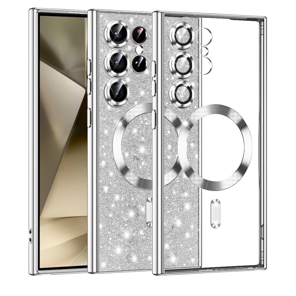 Husa pentru Samsung Galaxy S24 Ultra Design Antisoc, Fundal Detasabil 2-in-1, Protectie Superioara, Margini Ridicate, SKDR Glitter - Argintiu
