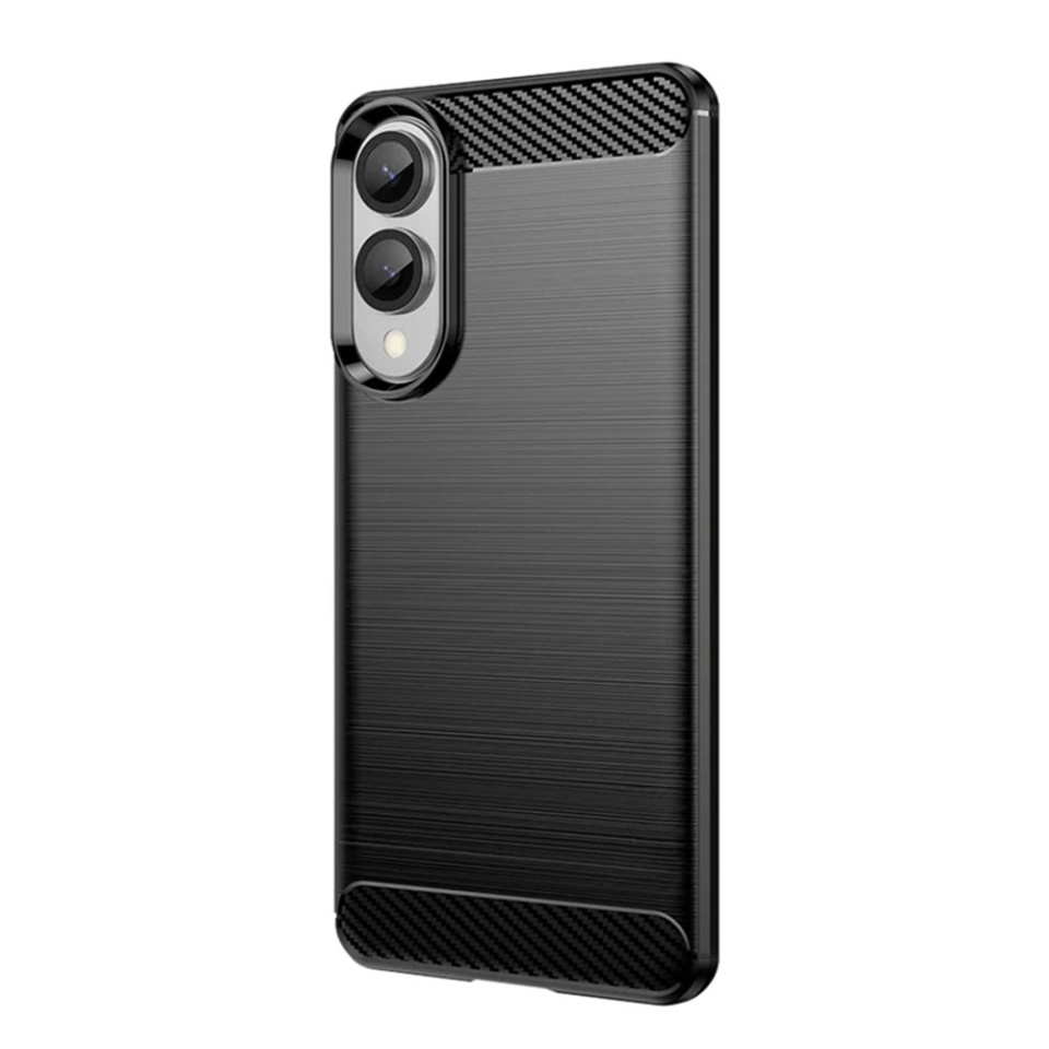 Husa pentru Samsung Galaxy S25 Edge, SKYDDAR INNOVATION, Carbon Silicone, din Silicon Premium, Slim, cu textura Fibra Carbon, Negru, set cu sticker - 1 | YEO