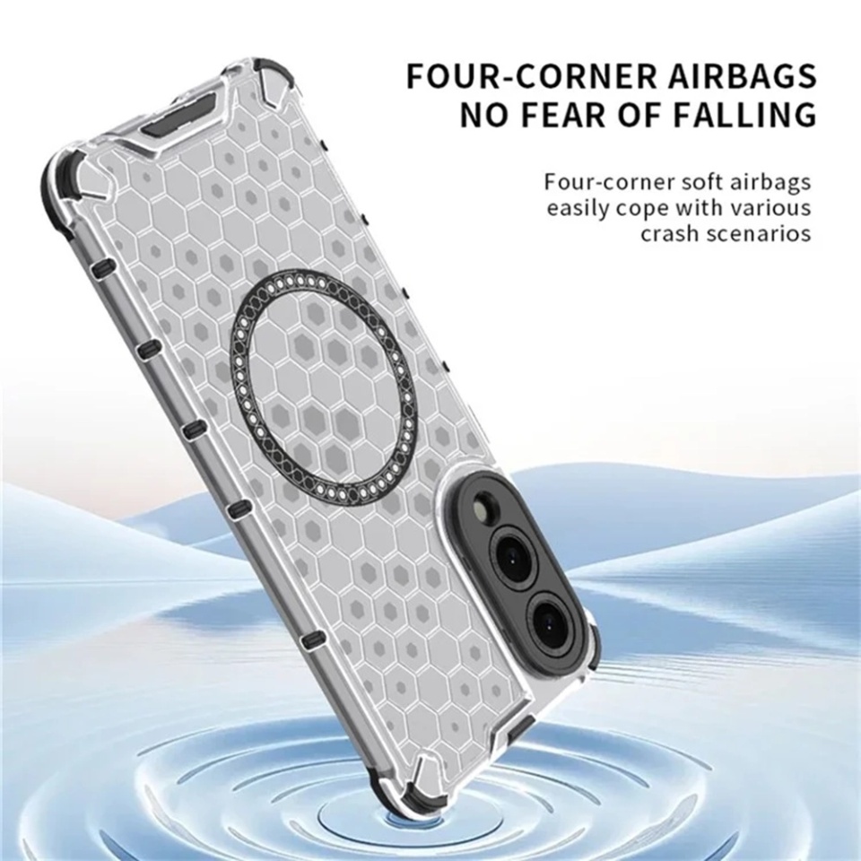 Husa pentru Samsung Galaxy S25 Edge, SKYDDAR INNOVATION, HoneyComb Shield MagSafe, Alb, set cu sticker - 2 | YEO