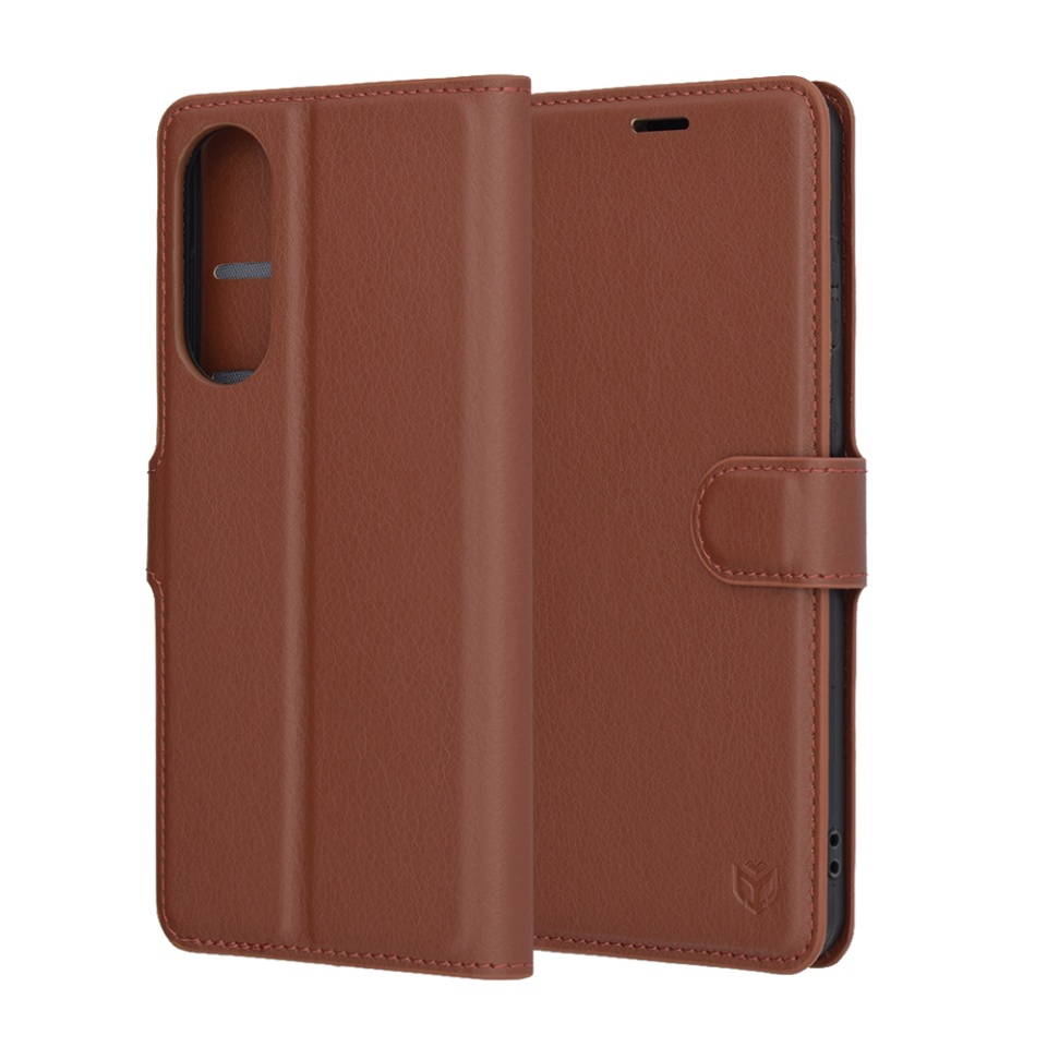Husa pentru Samsung Galaxy S25 Edge, SKYDDAR INNOVATION, Leather Wallet, tip Carte cu Portofel Interior, Finisaje Premium, set cu sticker, Maro