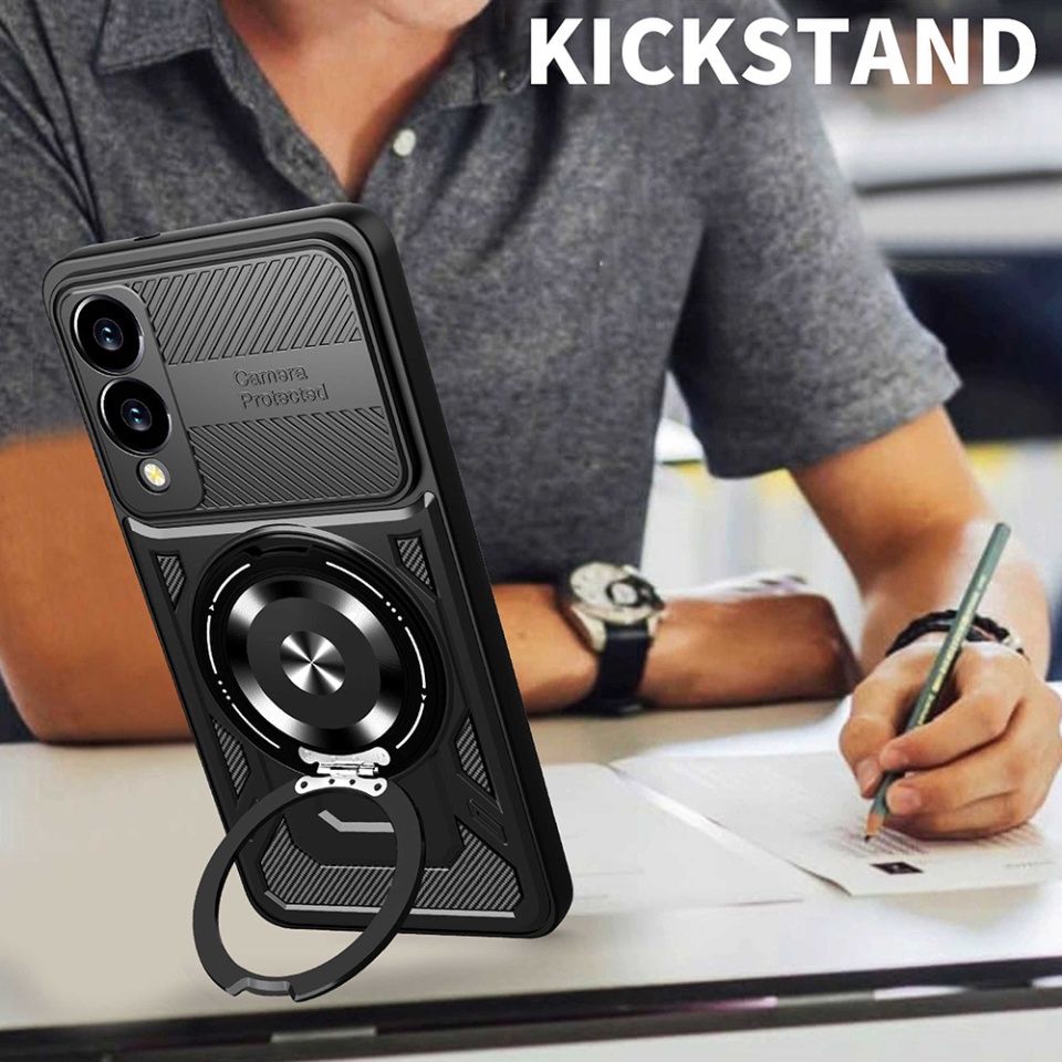 Husa pentru Samsung Galaxy S25 Edge, SKYDDAR INNOVATION, RuggedCam, Inel magnetic antisoc, set cu sticker, Negru - 2 | YEO