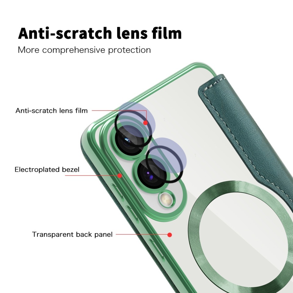 Husa pentru Samsung Galaxy S25 Edge tip carte, SKYDDAR INOVATION, SmartMag Book, Magsafe, RFiD, Suport Carduri, set cu sticker, Verde - 2 | YEO