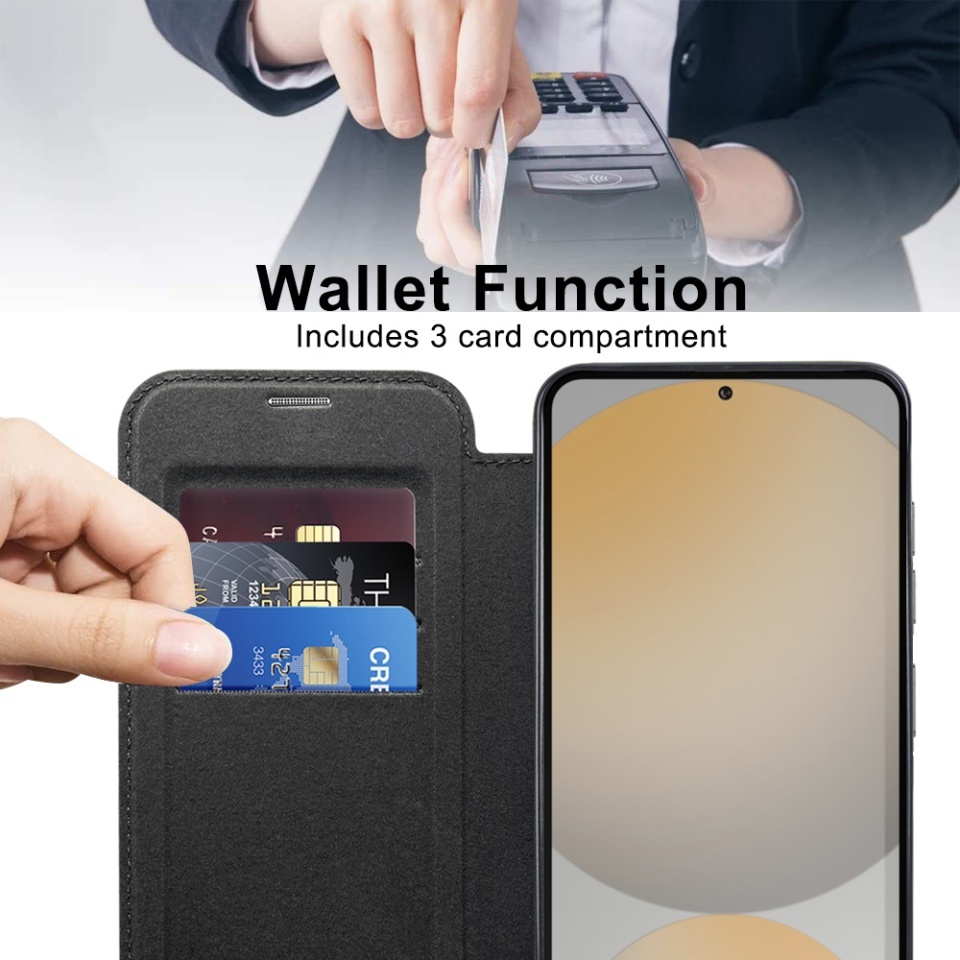 Husa pentru Samsung Galaxy S25 FE tip carte, SKYDDAR INOVATION, SmartMag Book, Magsafe, RFiD, Suport Carduri, set cu sticker, Negru - 3 | YEO
