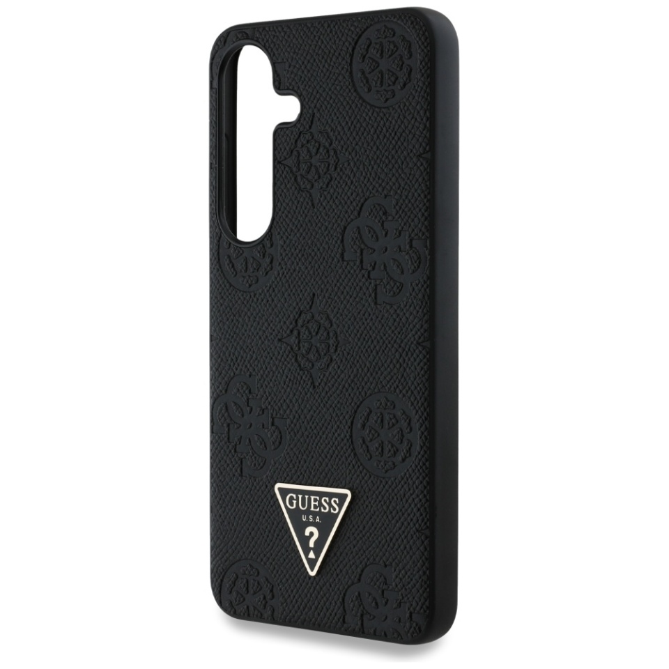 Husa pentru Samsung Galaxy S25, Guess, Peony Grained Hot Stamp Triangle Logo MagSafe, Negru - 6