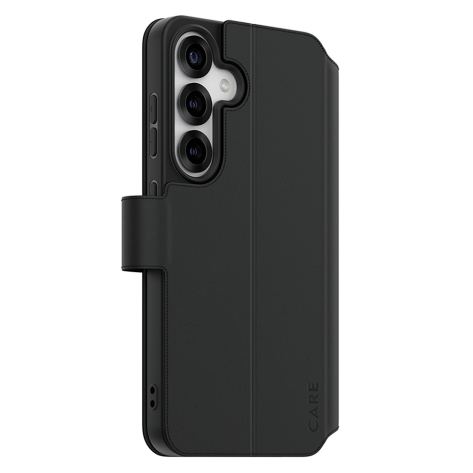 Husa pentru Samsung Galaxy S25, PanzerGlass, CARE Feature Kickstand Wallet Case, Tip Carte cu Inchidere Magnetica, Suport Stand si Slot Card Protectie 360°, Testata la Socuri, Negru