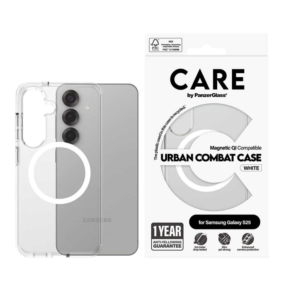 Husa pentru Samsung Galaxy S25, PanzerGlass, CARE Flagship Urban Combat White Qi Compatible, Anti-Soc 4.8m, Anti-Ingalbenire, Design Slim, Compatibila MagSafe, Transparenta - 3 | YEO