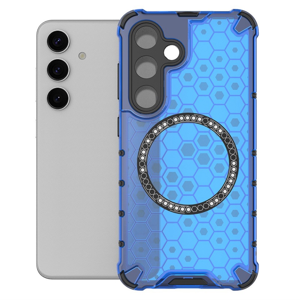 Husa pentru Samsung Galaxy S25, SKYDDAR INNOVATION, HoneyComb Shield MagSafe, Antisoc, set cu sticker, Albastru - 1 | YEO