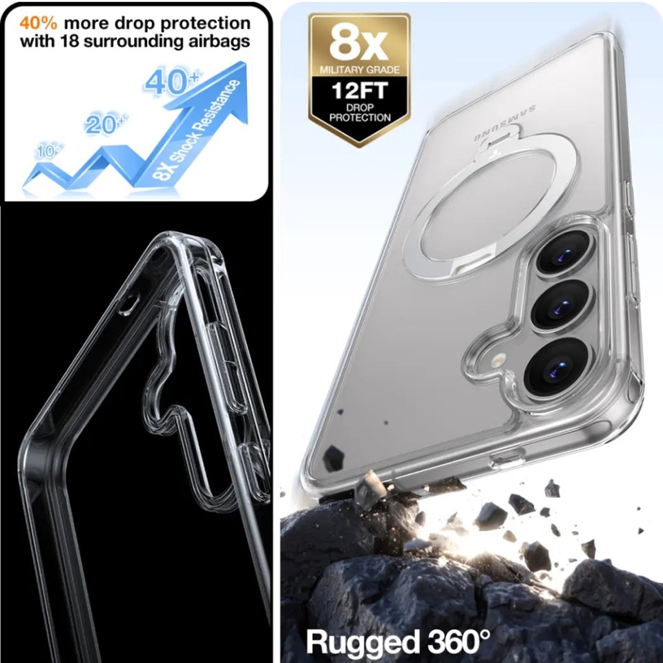 Husa pentru Samsung Galaxy S25, Torras Ostand Spin MagSafe, Transparenta - 5