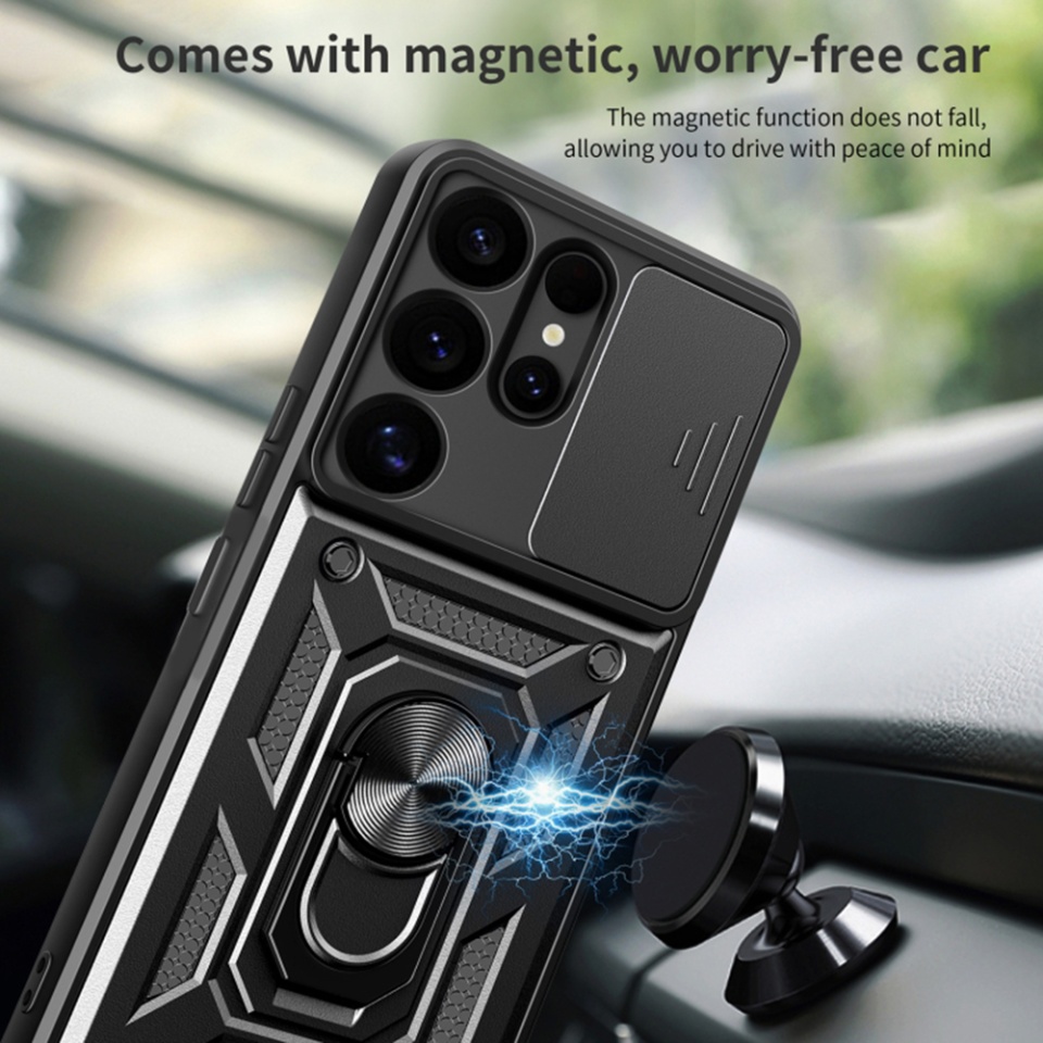 Husa pentru Samsung Galaxy S25 Ultra cu inel magnetic si protectie camera CamShield - Negru - 3 | YEO