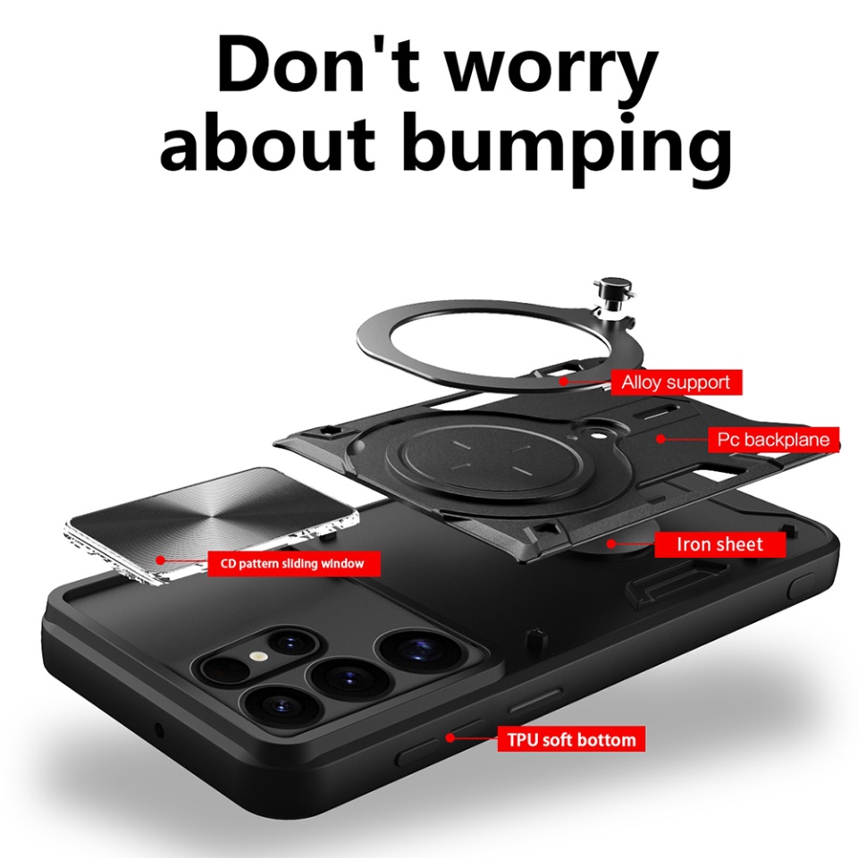 Husa pentru Samsung Galaxy S25 Ultra, cu inel magnetic si suport ajustabil, protectie completa camera, SKDR SafeCover - Negru - 1 | YEO