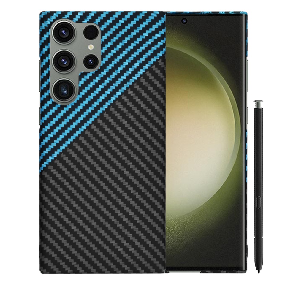 Husa pentru Samsung Galaxy S25 Ultra, Finisaj Premium cu Textura de Carbon, Design Elegant, SKDR CarbonFlex - Bleu