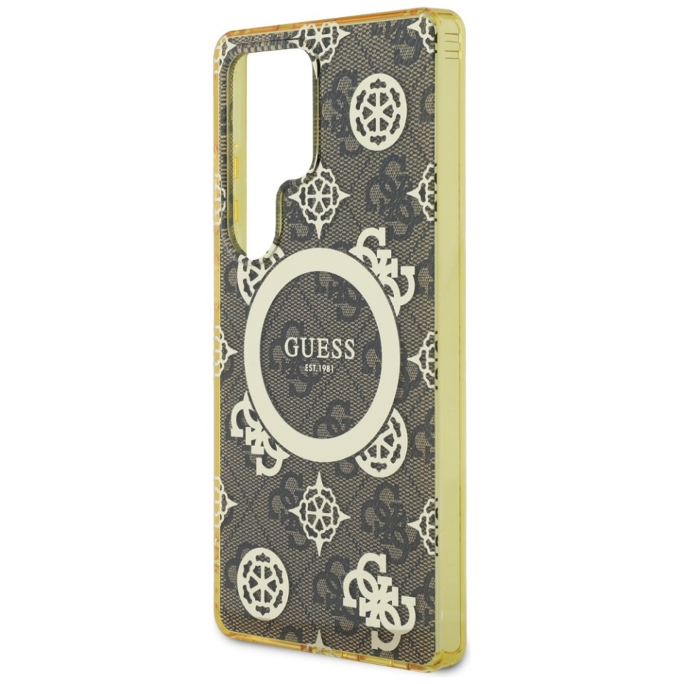 Husa pentru Samsung Galaxy S25 Ultra, Guess MagSafe Denim Pattern, Compatibila, Cadru Silicon, Logo Auriu, Design Slim, Maro - 3 | YEO