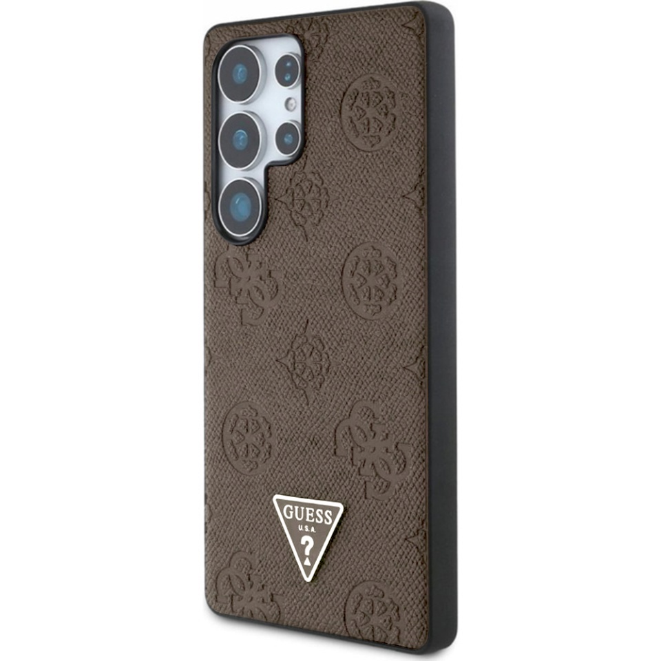 Husa pentru Samsung Galaxy S25 Ultra, Guess, Peony Grained Hot Stamp Triangle Logo MagSafe, Maro - 1 | YEO