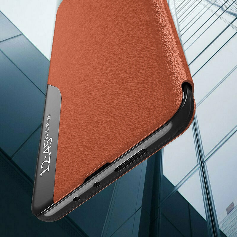 Husa pentru Samsung Galaxy S25 Ultra tip carte, Skyddar Eco View Leather - Portocaliu - 1 | YEO