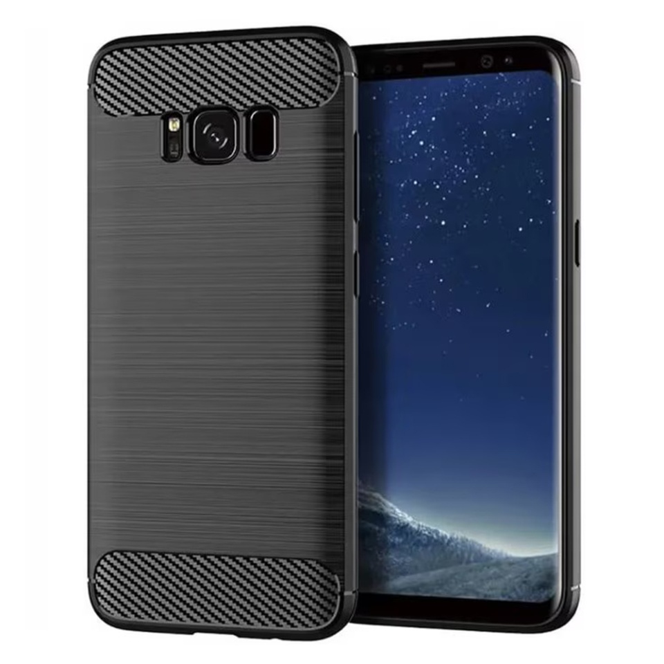 Husa pentru Samsung Galaxy S8, SKYDDAR INNOVATION, Carbon Silicone, din Silicon Slim, cu textura Fibra Carbon, set cu sticker, Negru