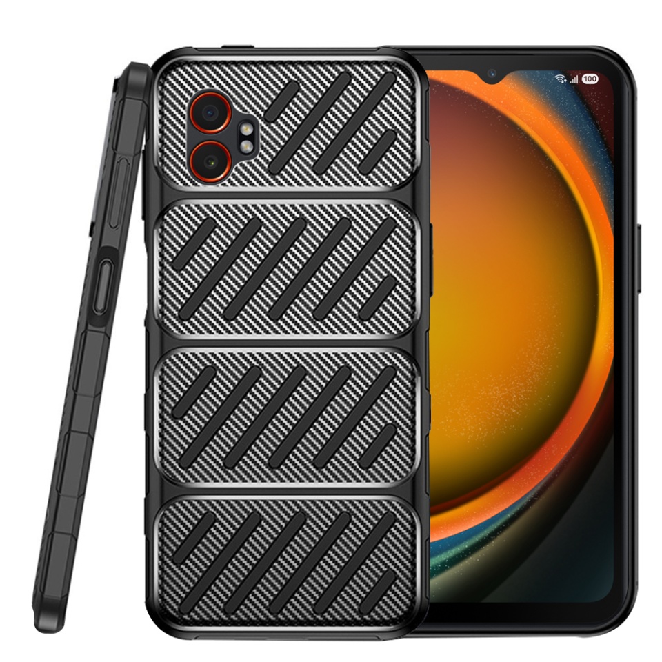 Husa pentru Samsung Galaxy Xcover7 Pro, SKYDDAR INNOVATION, CarbonFiber, Antisoc, Negru, set cu sticker