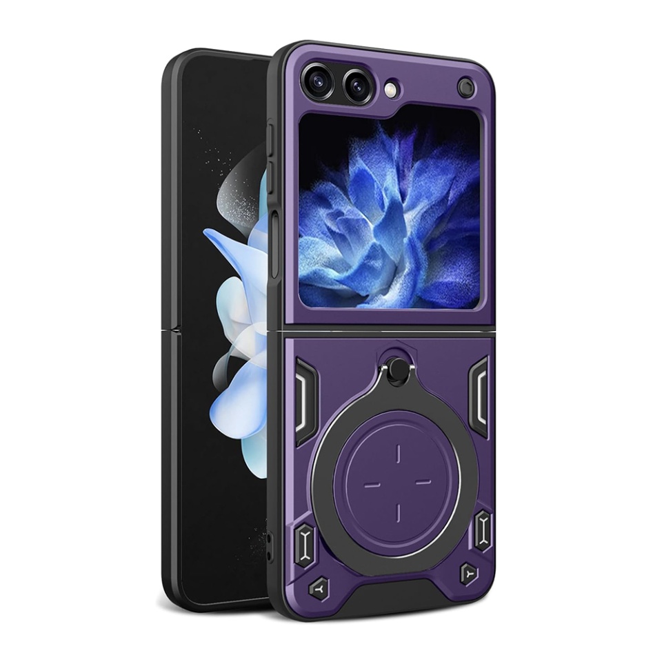 Husa pentru Samsung Galaxy Z Flip6, cu inel magnetic si suport ajustabil, protecție completa camera, SKDR SafeCover - Mov