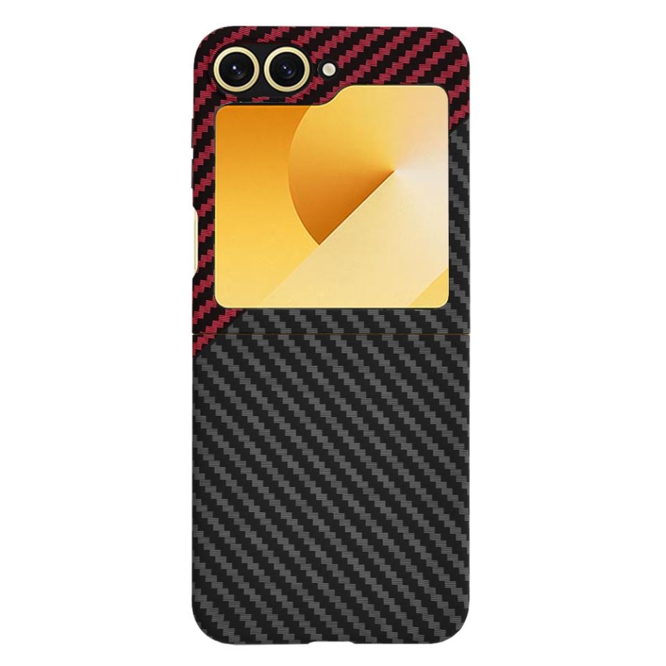 Husa pentru Samsung Galaxy Z Flip6, Finisaj Premium cu Textura de Carbon, Design Elegant, SKDR CarbonFlex - Rosu inchis - 2 | YEO