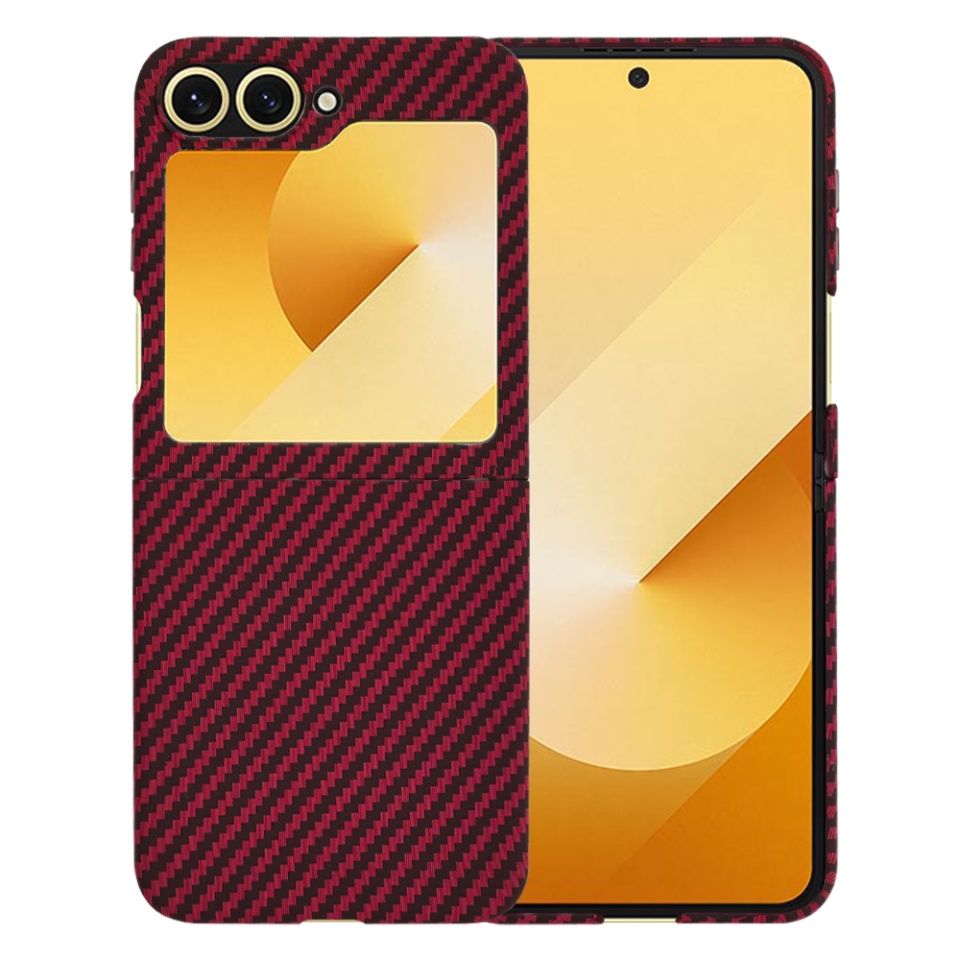Husa pentru Samsung Galaxy Z Flip6, Finisaj Premium cu Textura de Carbon, Design Elegant, SKDR CarbonFlex - Rosu