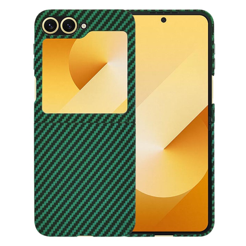 Husa pentru Samsung Galaxy Z Flip6, Finisaj Premium cu Textura de Carbon, Design Elegant, SKDR CarbonFlex - Verde