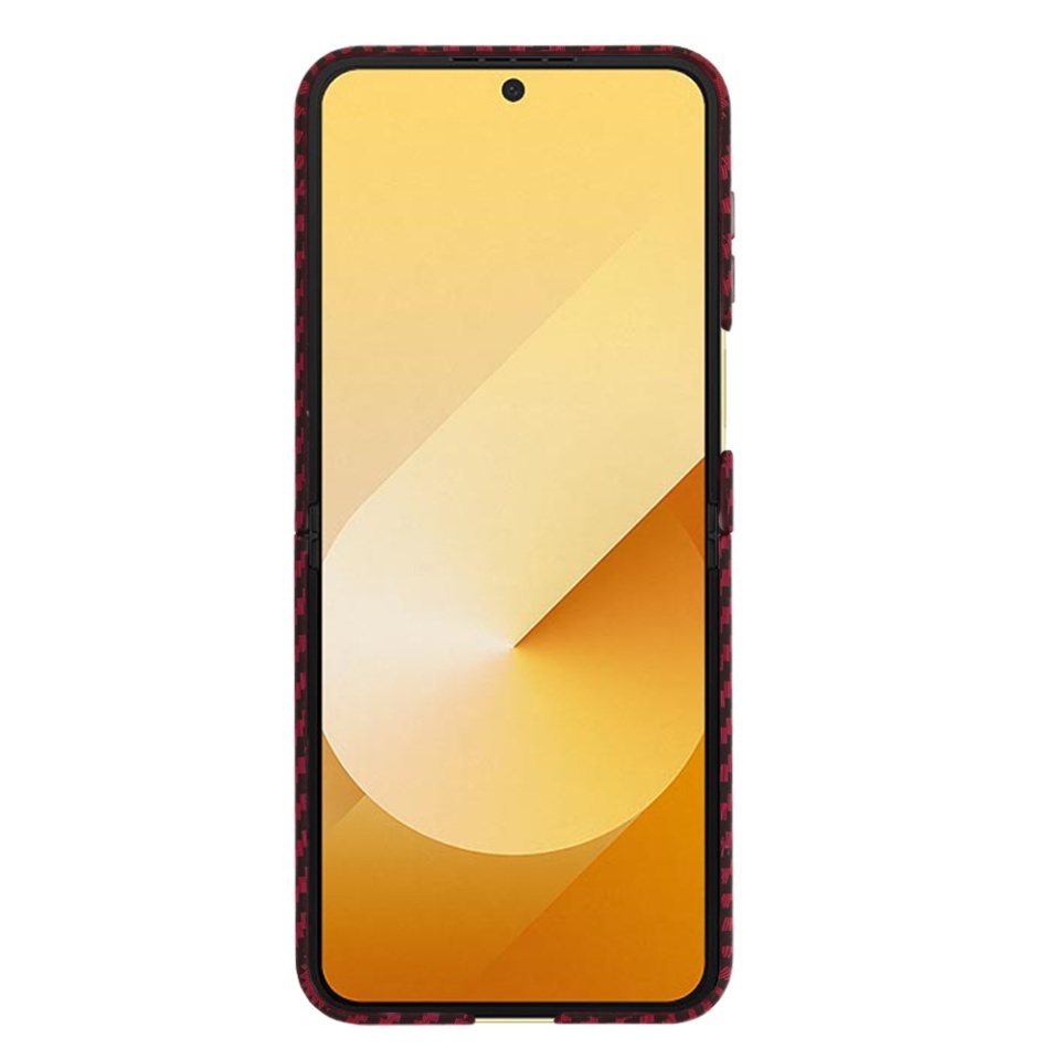 Husa pentru Samsung Galaxy Z Flip6 / Galaxy Z Flip7 FE, SKYDDAR INNOVATION, textura carbon, Carbonite FiberShell, set cu sticker, Rosu, - 1 | YEO