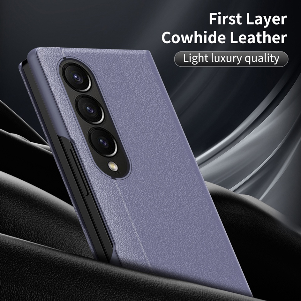 Husa pentru Samsung Galaxy Z Fold3 5G tip carte, Skyddar, cu portofel si SmartView, Premium, set cu sticker, Mov - 2 | YEO