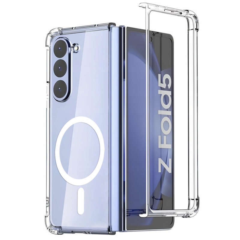 Husa pentru Samsung Galaxy Z Fold5, SKYDDAR INNOVATION, Shockproof MagSafe, Transparenta, set cu sticker