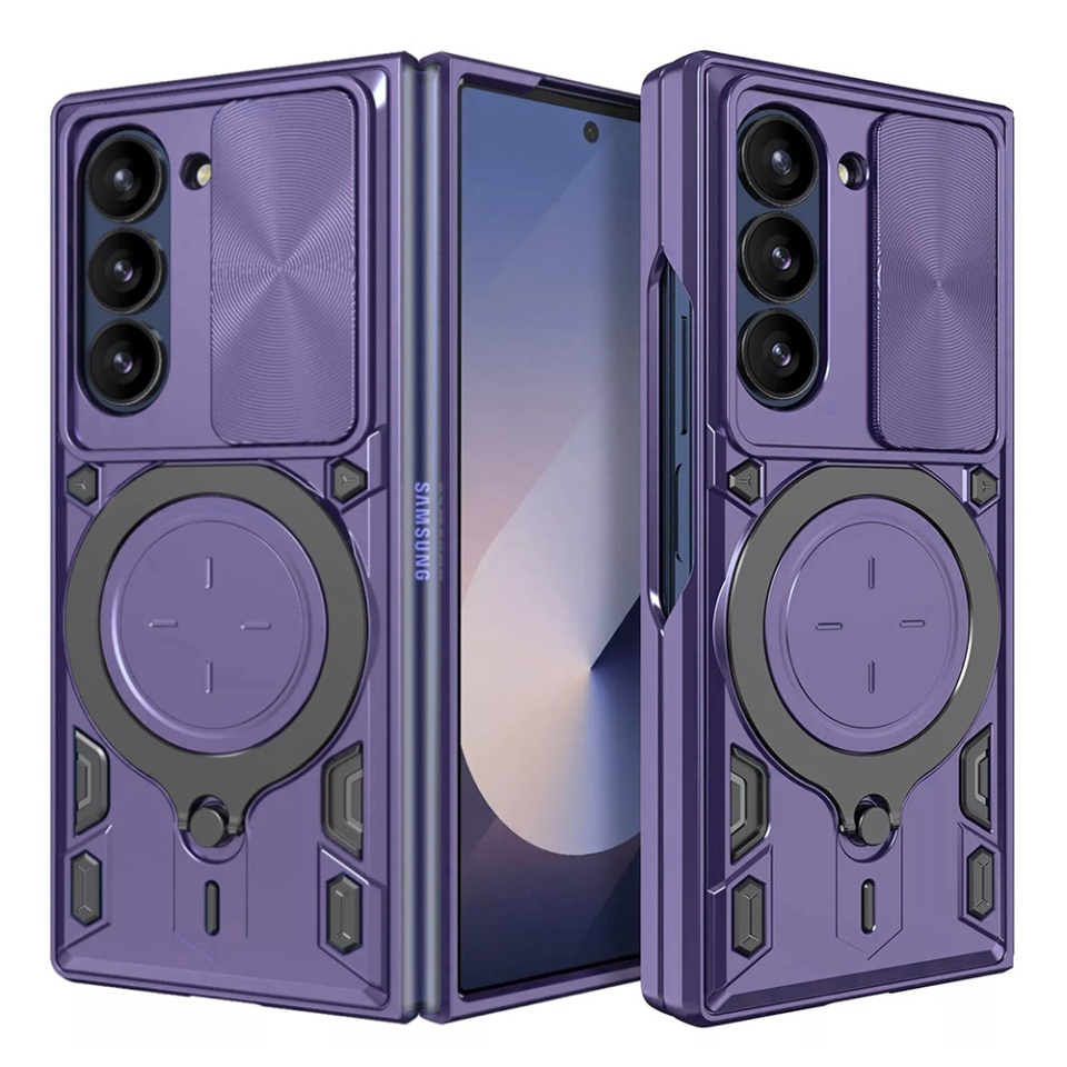 Husa pentru Samsung Galaxy Z Fold6, SKYDDAR INNOVATION, CamGuard Pro, Inel Magnetic, Protectie Camera, set cu sticker, Mov