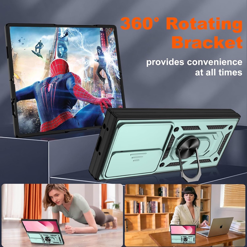 Husa pentru Samsung Galaxy Z Fold6, SKYDDAR INNOVATION, CamShield, Inel magnetic, set cu sticker, Verde - 3 | YEO