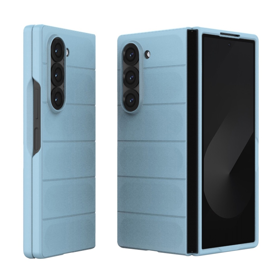 Husa pentru Samsung Galaxy Z Fold6, SKYDDAR INNOVATION, Magic Shield, din Silicon Mat, set cu sticker, Bleu
