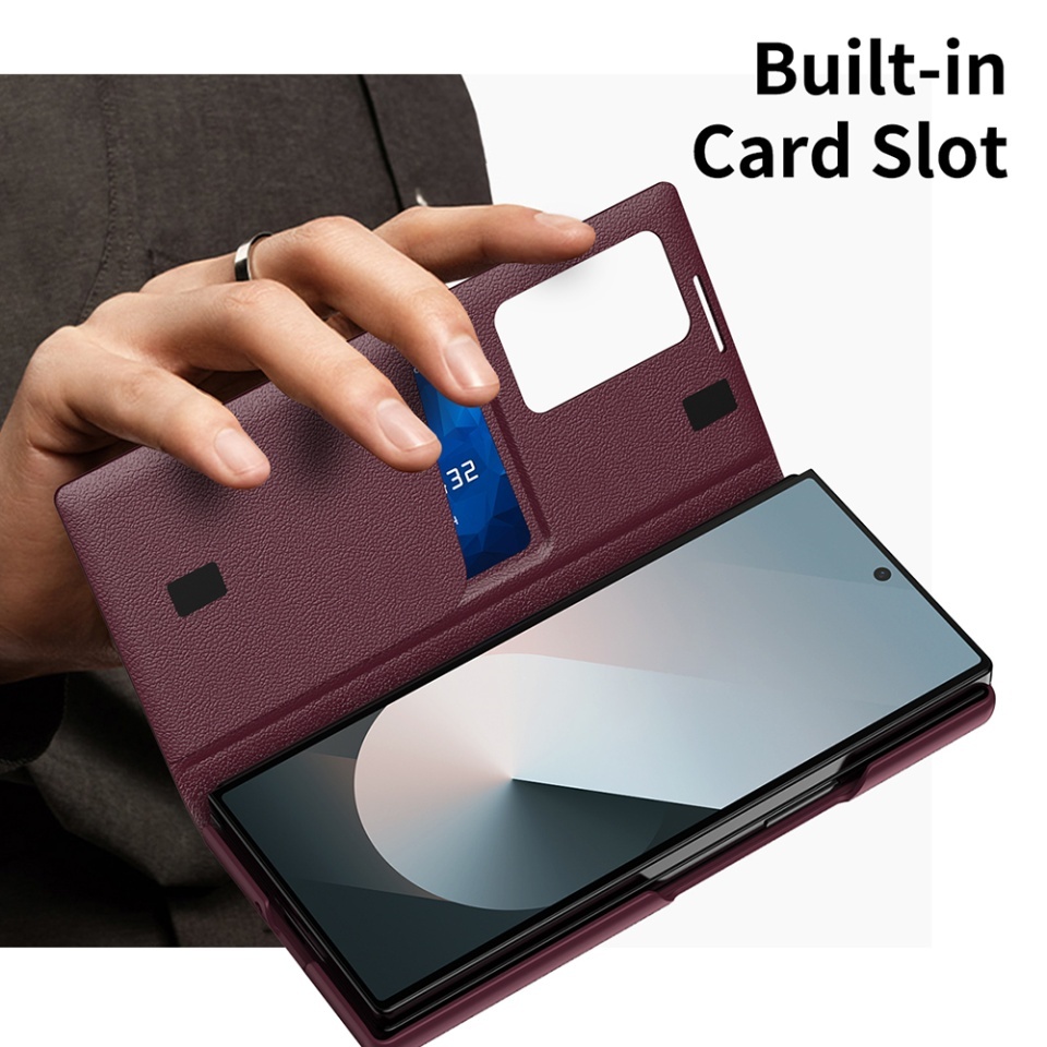 Husa pentru Samsung Galaxy Z Fold6 tip carte, Skyddar, cu portofel si SmartView, Premium, set cu sticker, Rosu - 2 | YEO